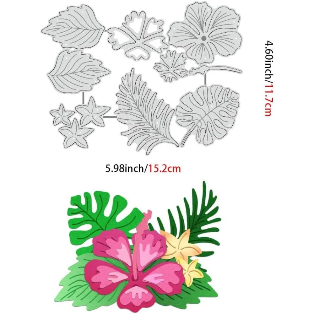 Hibiscus Cutting Dies – Flower & Jungle Leaf Stencils for Crafts