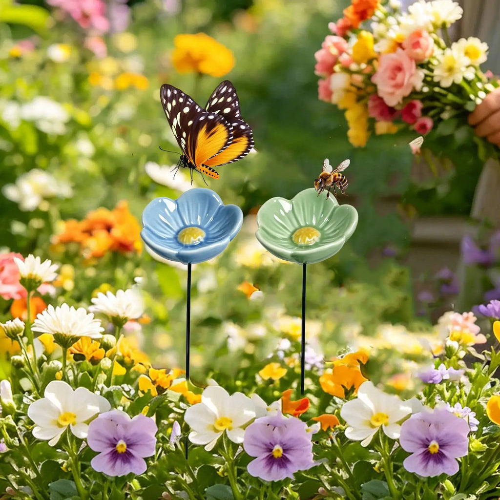 Ceramic Bee Watering Station | Flower Garden Stake Décor
