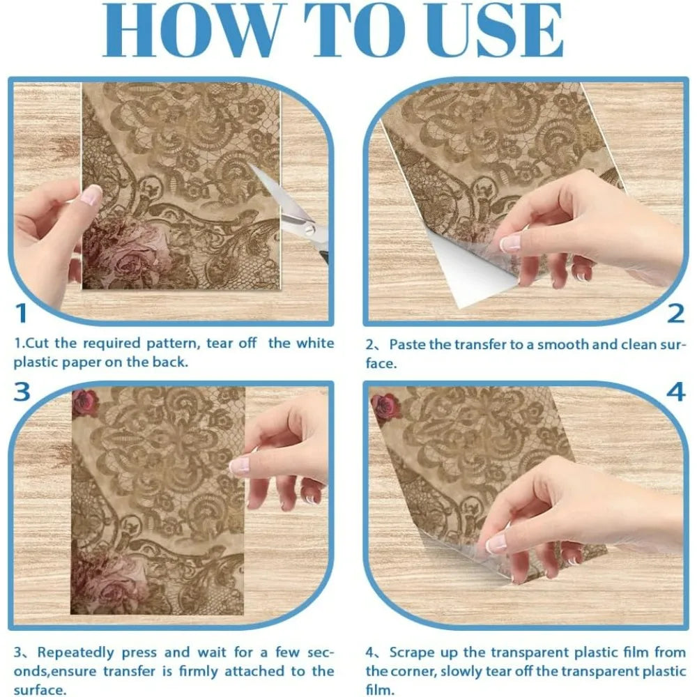 Lace Rose Rub-On Transfers for Furniture – 3 Sheets 11.8x5.9"