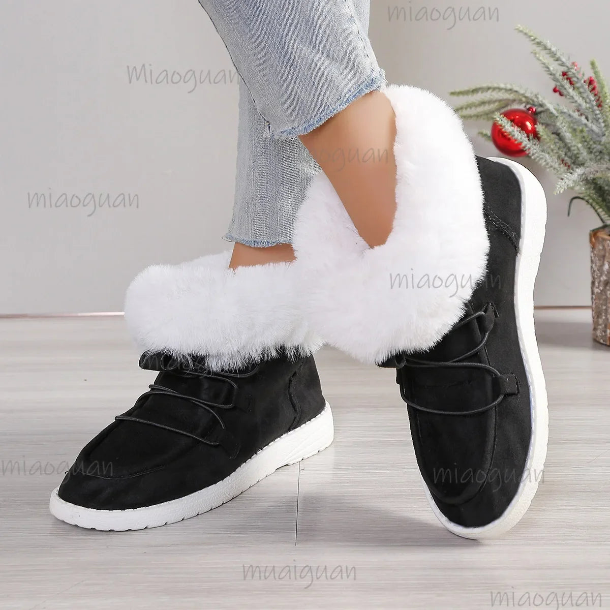 Women's Slip-On Plush Lined Faux Suede Ankle Snow Boots
