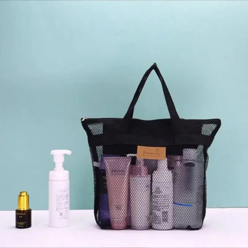 Travel Beach Tote Bag with Mesh Pockets – Swim & Gym Organizer