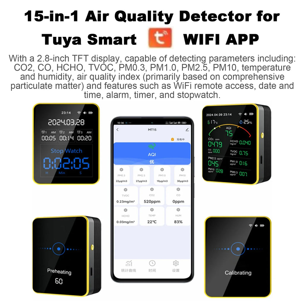 Air Monitor 15-in-1 Wifi Detector LCD Screen Fit Tuya Smart Detects