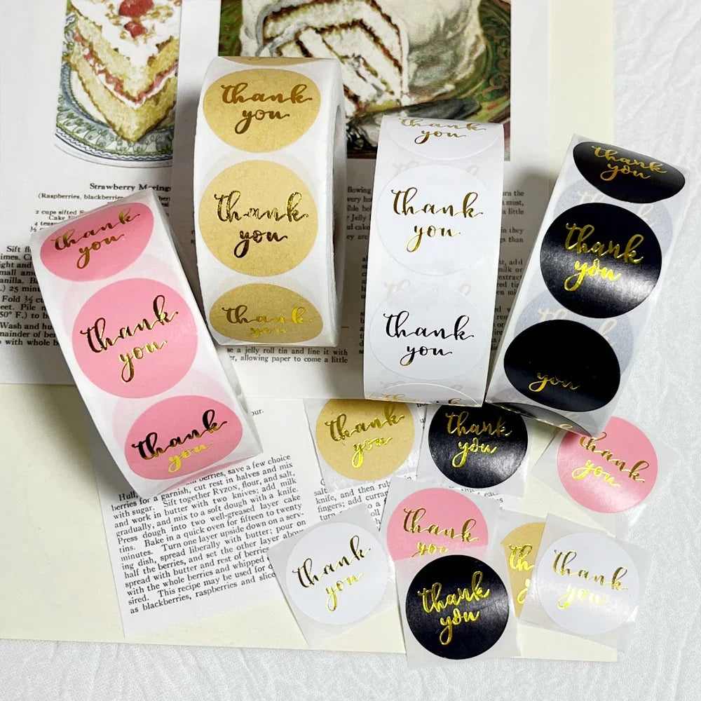 Thank You Stickers Pink Black Stamping Sealing Envelope Wedding Roll