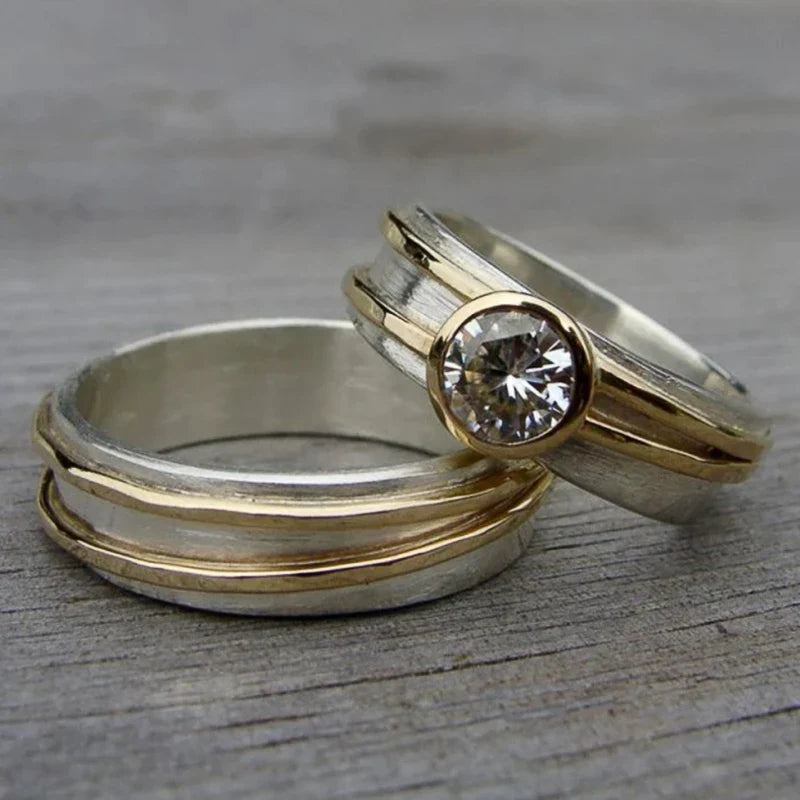 Huitan Two-Tone CZ Bridal Ring Set for Women | 2 Piece