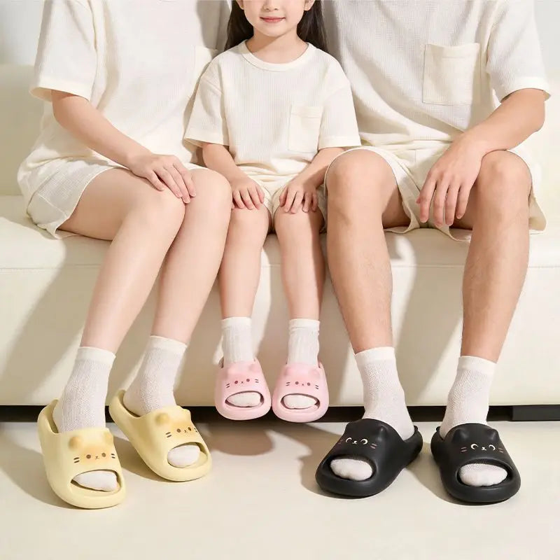 Kawaii Cat Family Matching Slippers – Parent & Child Home Slides
