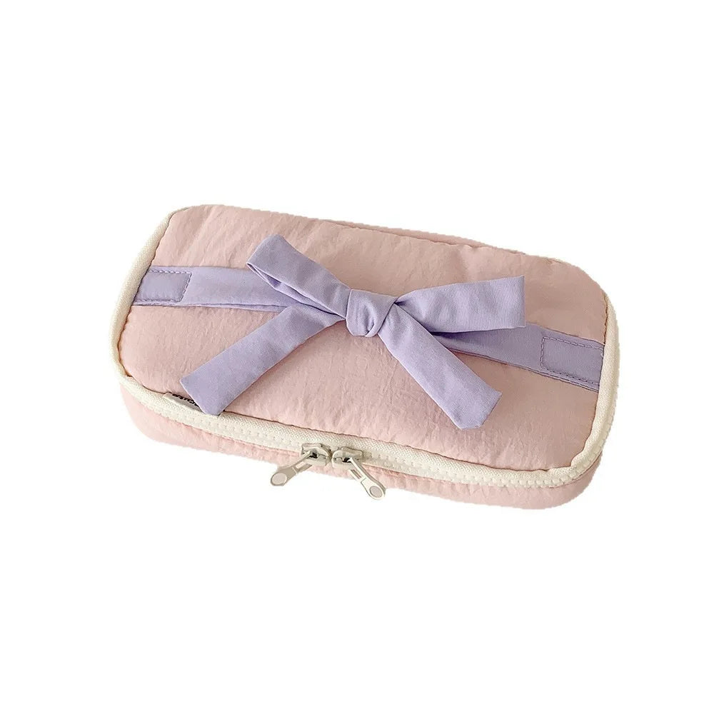 Bow Pencil Case – Cute Soft Fabric Student Stationery Bag