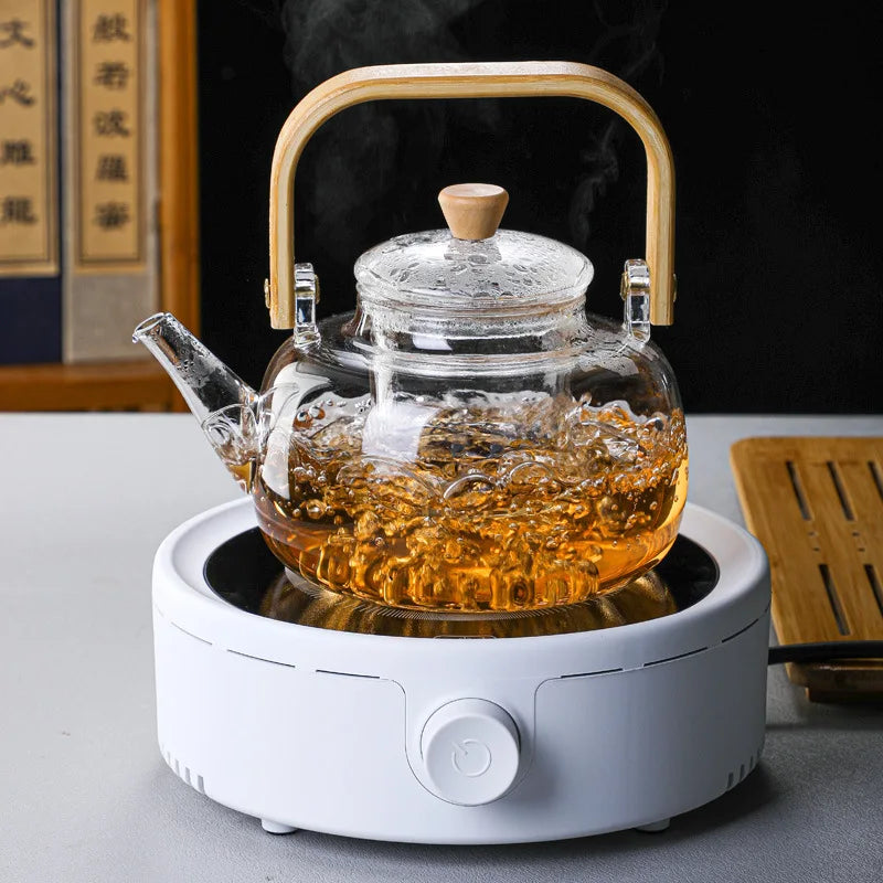 HMLOVE Boron Silicon Glass Teapot Chinese Tea Ceremony Transparent