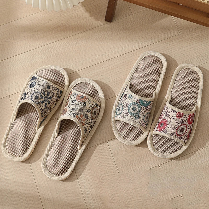 Summer Linen Indoor Slippers | Breathable EVA House Slides