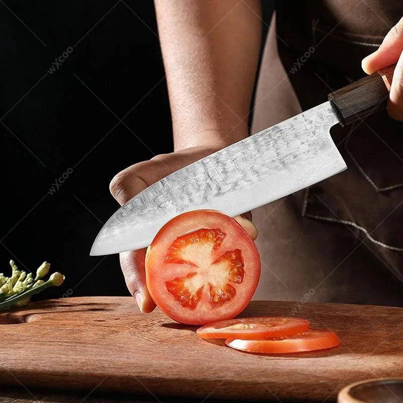 WXCOO Santoku Knife – Forged Hammer Pattern Chef Knife