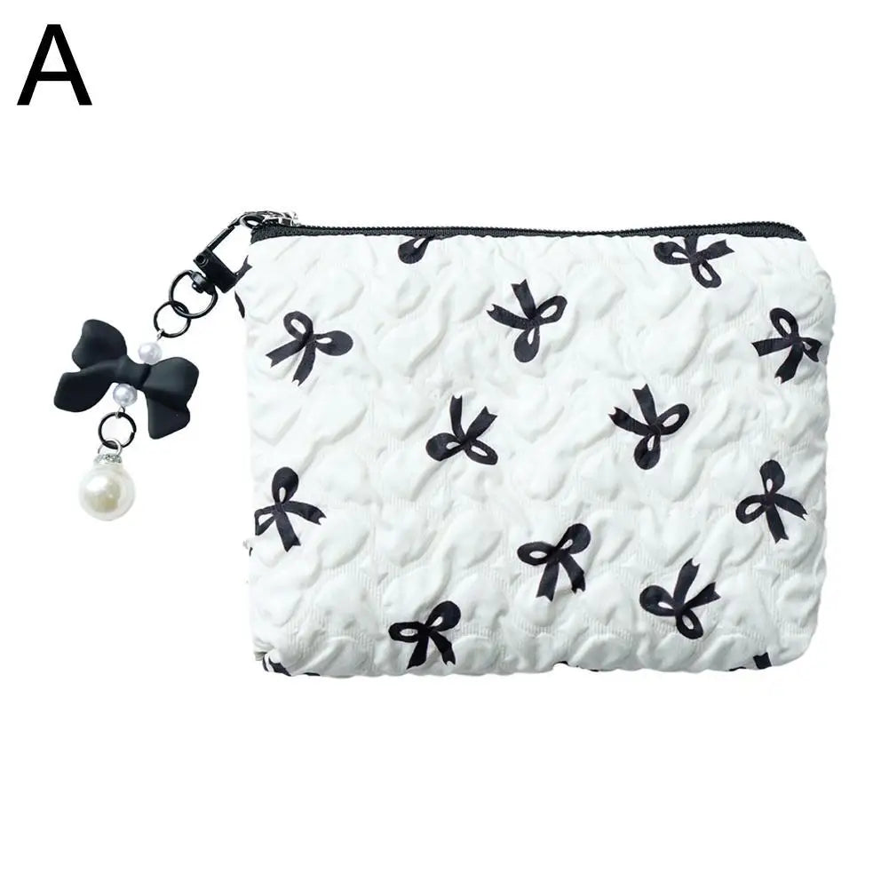 Kawaii Korean Bow Mini Cosmetic Bag – Zipper Coin Purse Pouch