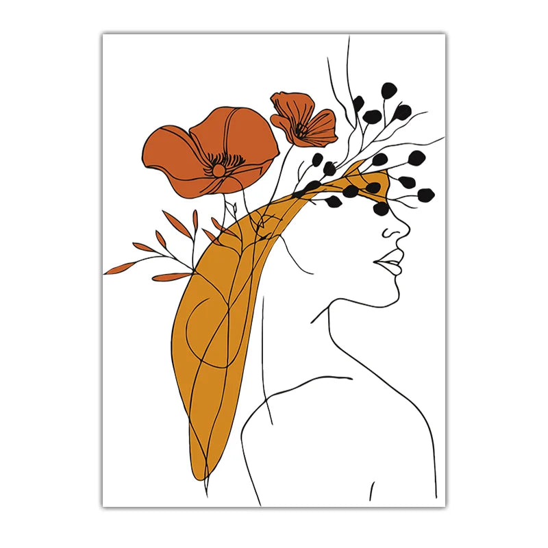 Abstract Woman Flower Canvas Wall Art – Modern Poster Print