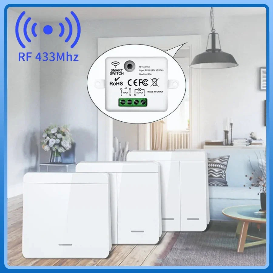 433MHz Wireless Smart Wall Switch 1/2/3 Gang RF Remote Relay