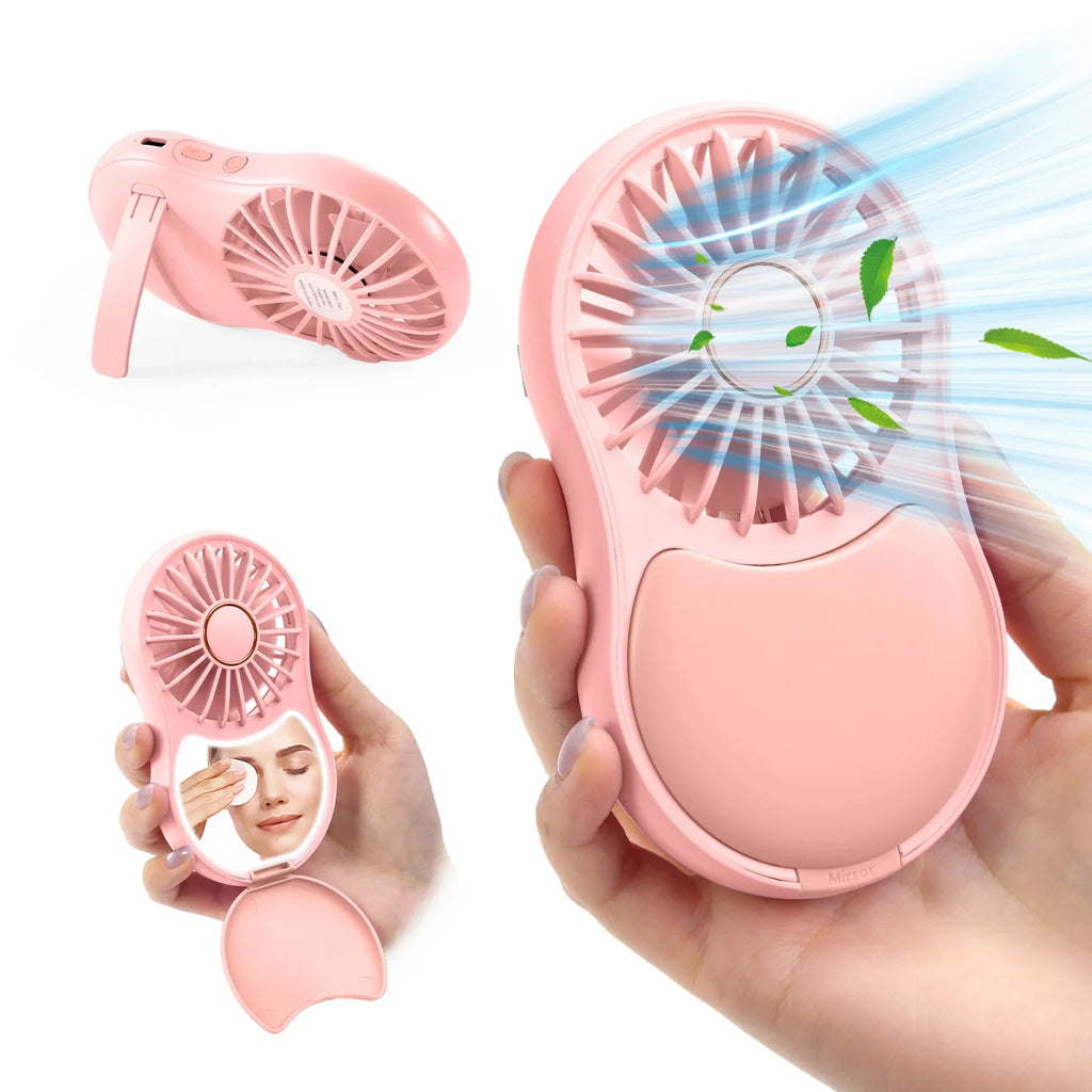 URGGU Mini Pocket Fan with Mirror & Light | USB-C Rechargeable