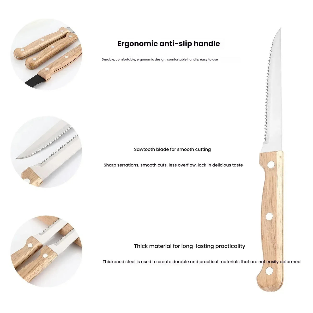 Premium Steak Knife Set – Serrated Steel & Wood Handle | 4/6/8pc