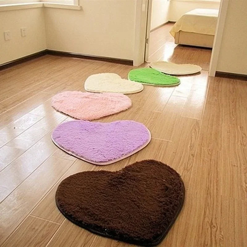 30x40cm Non-Slip Bath Mat – Soft Shaggy Heart Design Rug