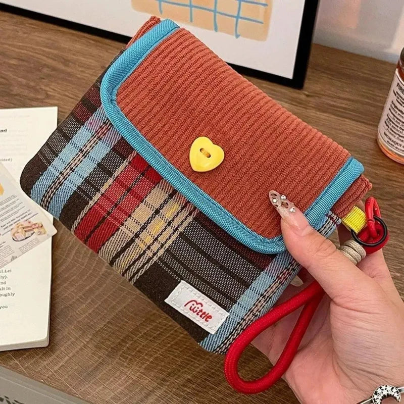 Checkered Canvas Sanitary Napkin Storage Bag | Portable Pouch
