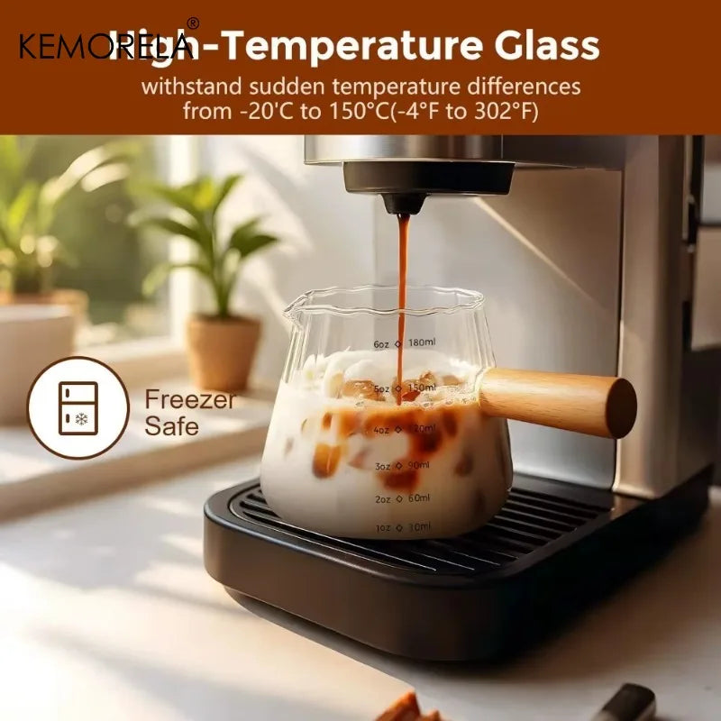 KEMORELA 180ml Glass Coffee Measuring Cup – Wooden Handle