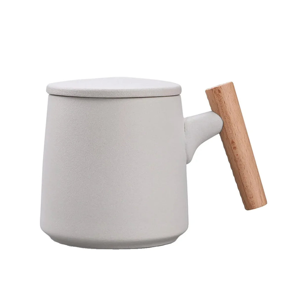 Office Wooden Handle Mug Japanese-style Ceramic Tea Cup Frosted Water
