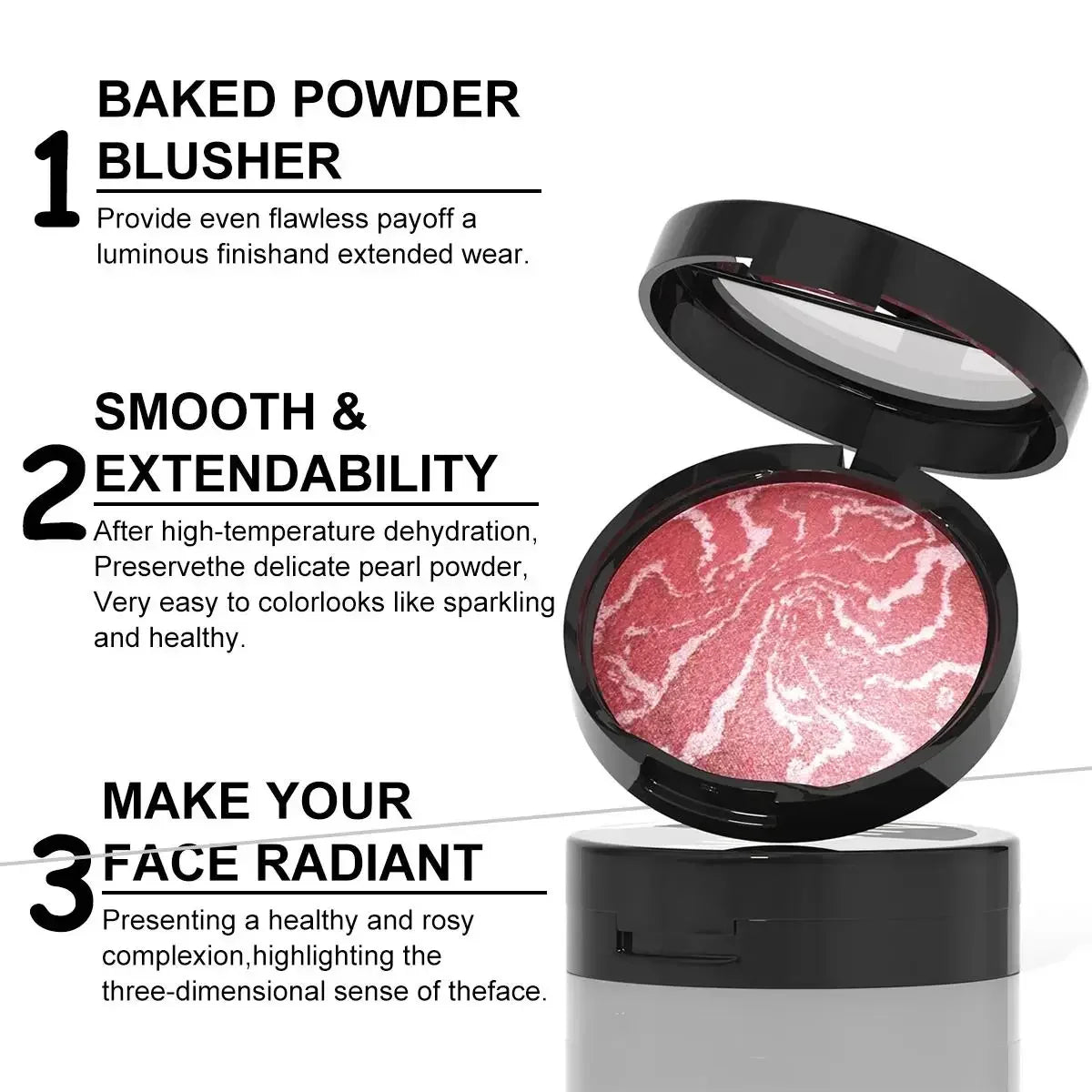 DUNUF 3-Tone Baked Blush Palette – Waterproof & Long-Lasting