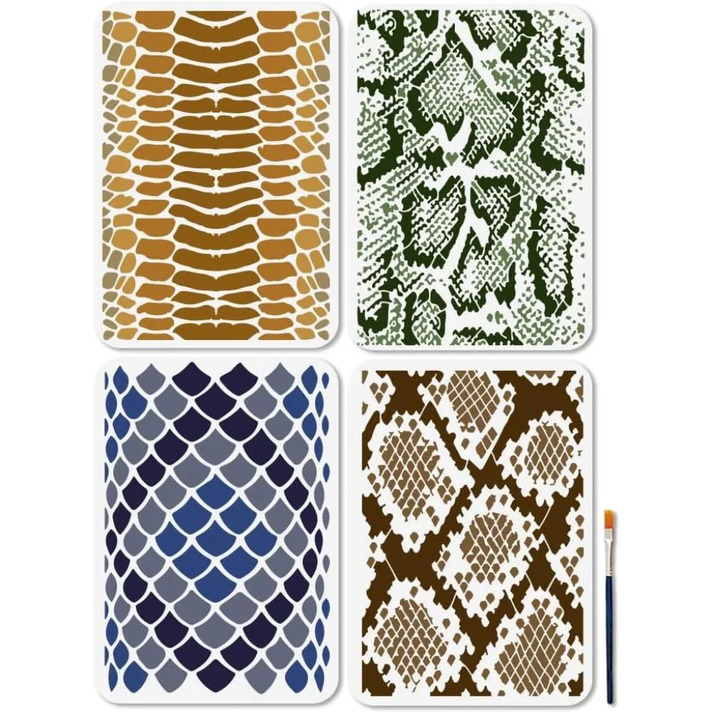 4-Pack Reusable Snake Skin Pattern Stencils – 11.7×8.3" Art Templates