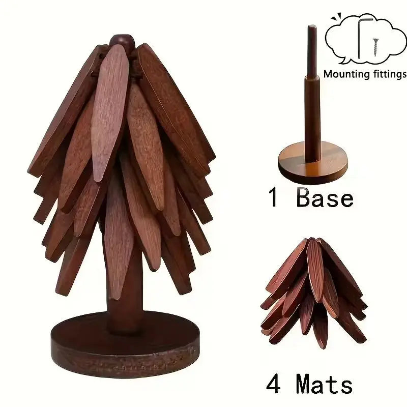 4-Piece Heat-Resistant Bamboo Tree Coasters Set | Non-Slip