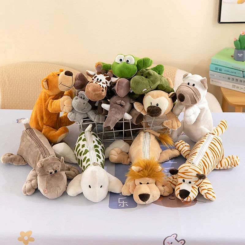 Cartoon Animal Plush Pencil Case – Kids Large Capacity Pen Bag