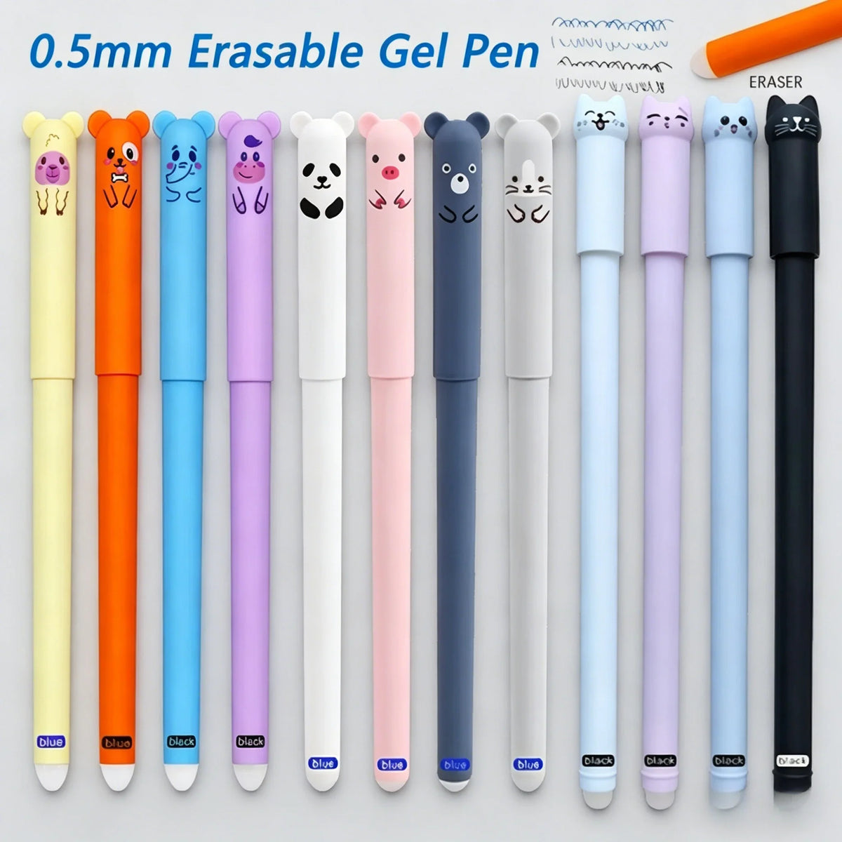 Creative Blue Black Animals Elephant Bear Cat Erasable Gel Pens