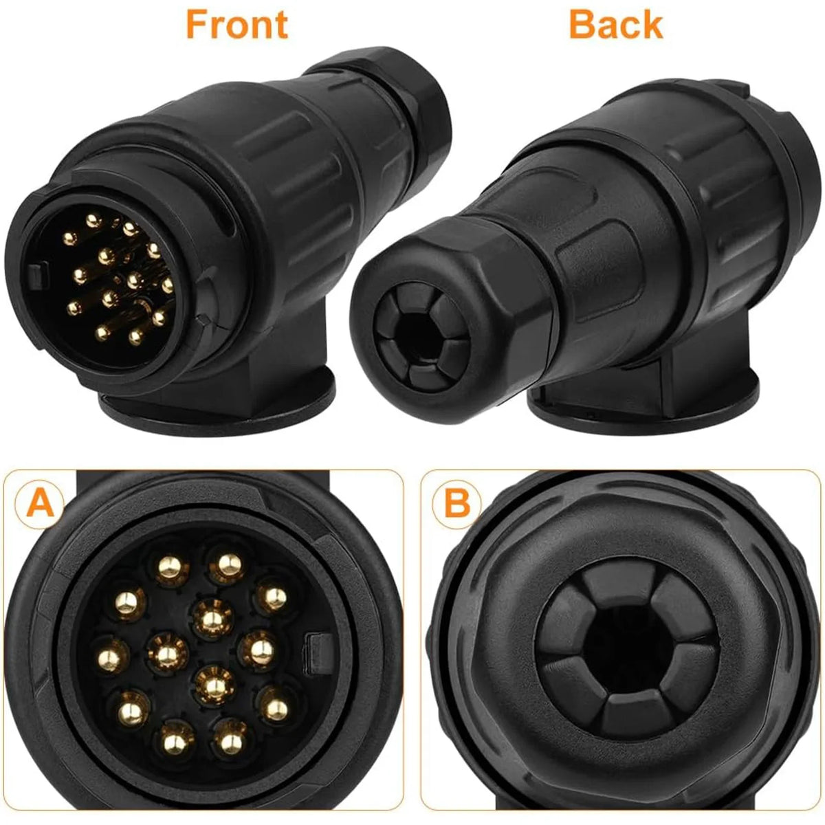 12V 13-Pin Trailer Plug Waterproof Wiring Connector Adapter