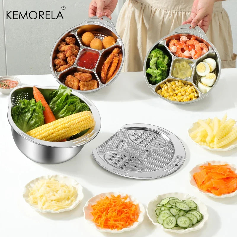 KEMORELA 3-in-1 Stainless Steel Rice Washer Bowl & Colander
