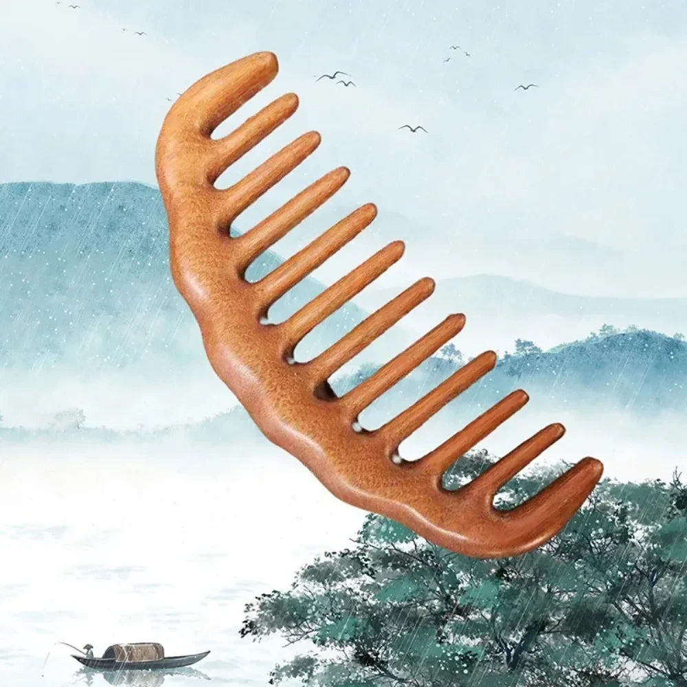 Natural Sandalwood Comb Wide Tooth Anti-static Scalp Massager Women