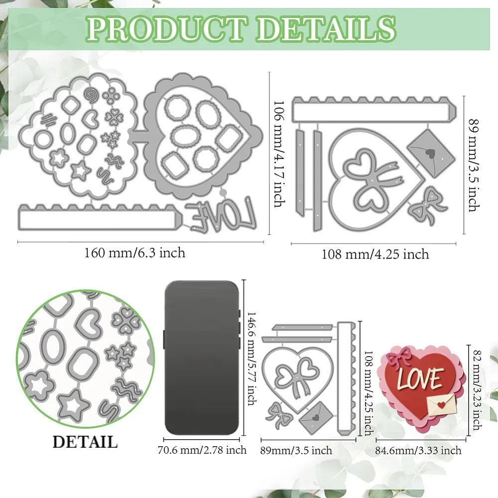 Heart Carbon Steel Cutting Dies – 2pc Scrapbooking Stencil Set