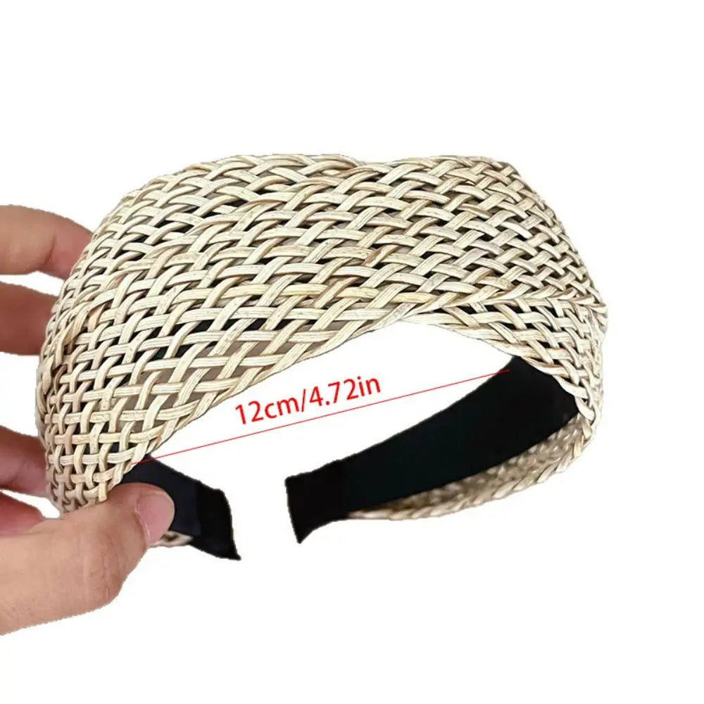 Hollow Straw Weave Headband – Boho Wide Hair Hoop for Women
