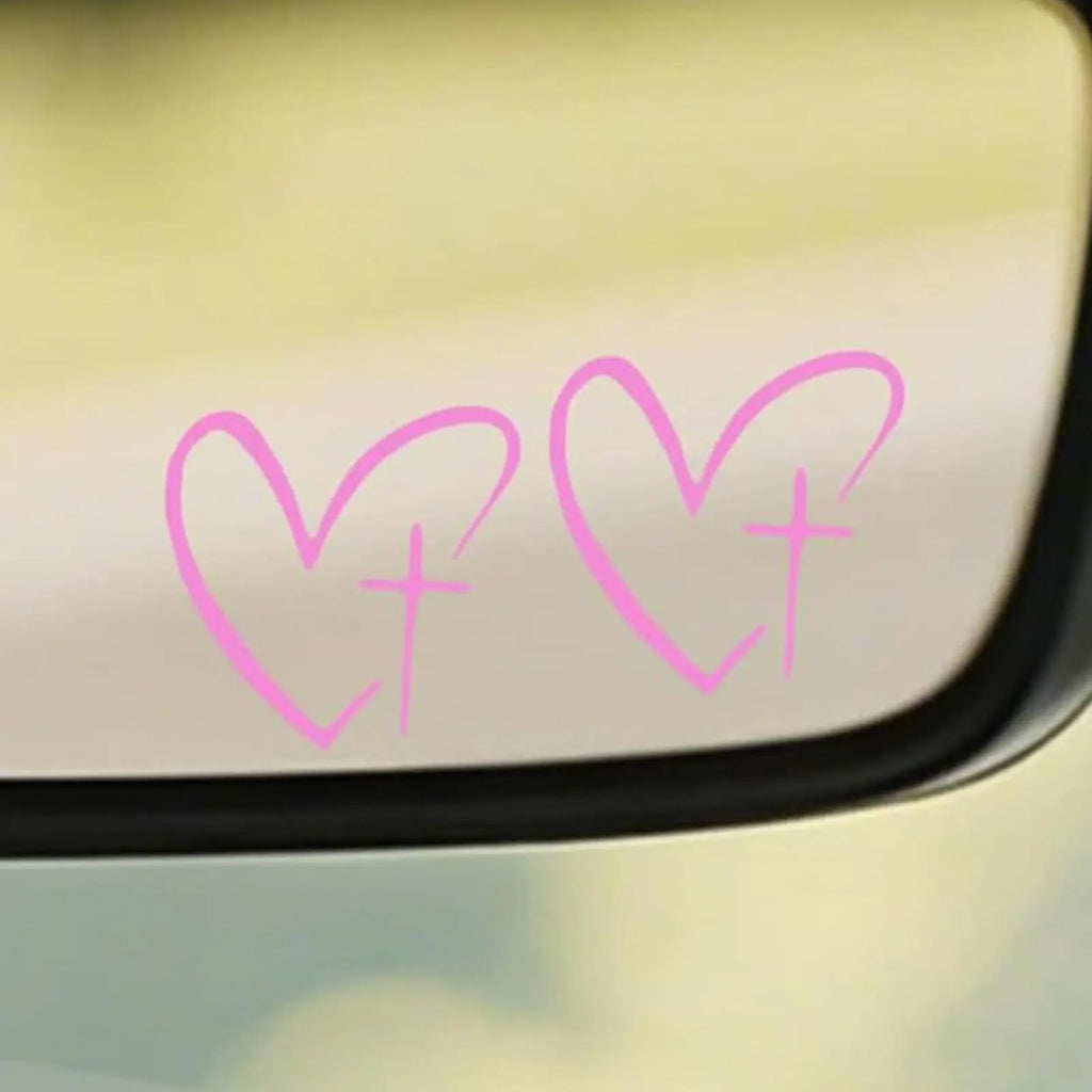 Heart Cross Car Mirror Stickers – Waterproof Decals 2-Pack