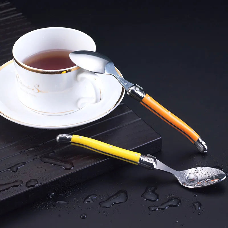 6-Piece Laguiole Stainless Steel Spoon Set – Black & Red