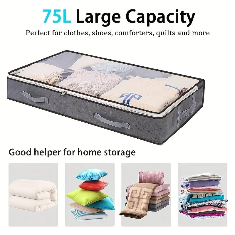 Dustproof Under-bed Storage Box Reinforced Handles Suitable Quilts
