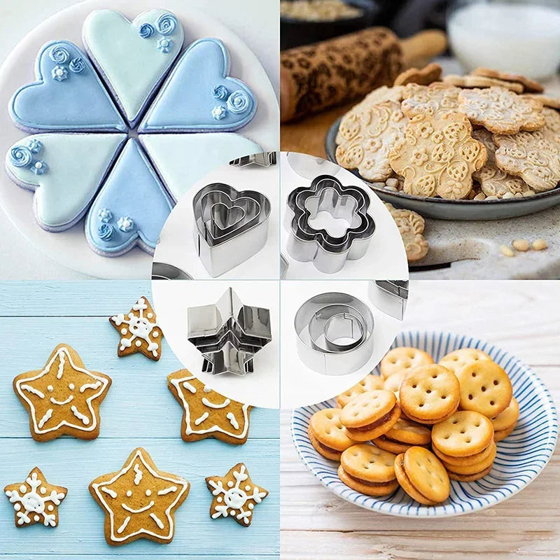 30-Piece Mini Geometric Cookie Cutter Set – 430 Stainless Steel, 10 Shapes, 3 Sizes, Tin Storage Box