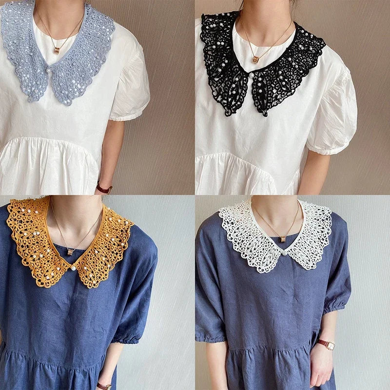 Detachable Lace Doll Collar with Pearl Shoulder Decoration