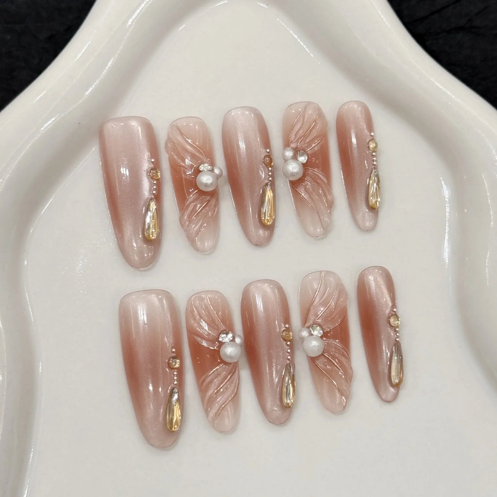 Handmade Press Nails Sweet Pink Ballet Lady Fake Nail Tips Wearable