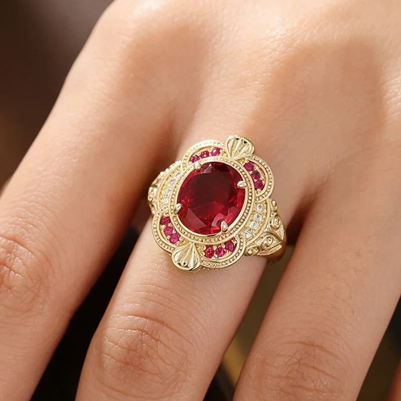 Huitan Red CZ Engagement Ring for Women | Wedding Band