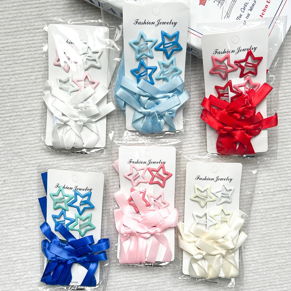 6-Piece Kawaii Star Barrettes – Y2K Hair Clips & Bow Set
