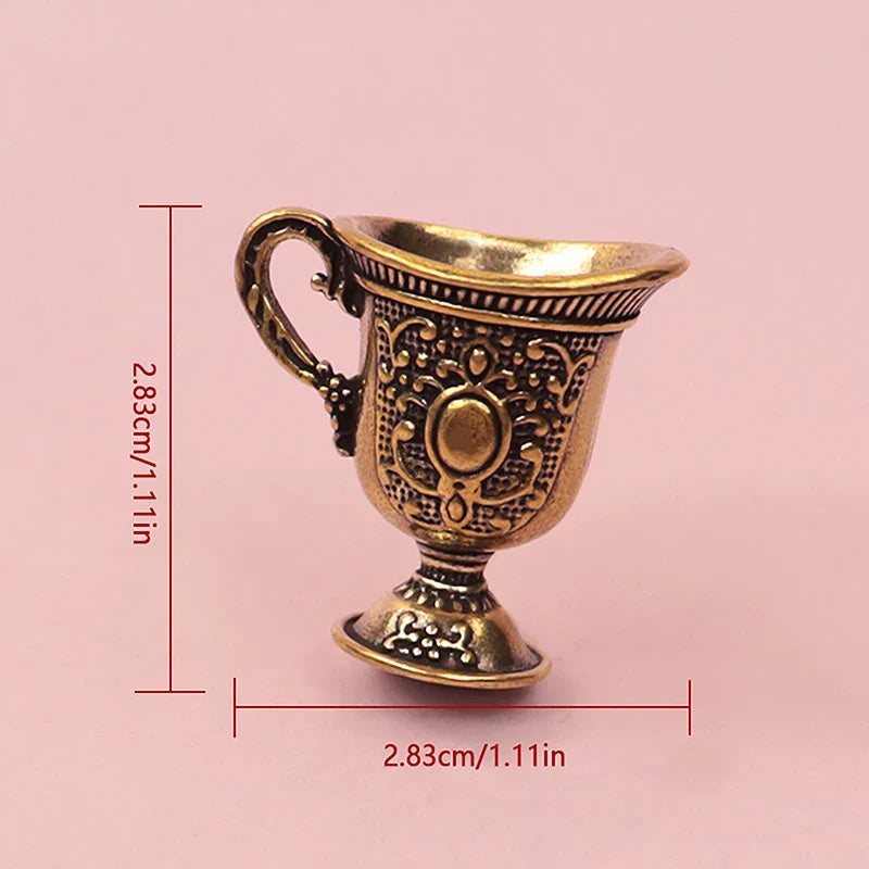 Miniature Brass Teacup Keychain Pendant | Antique Copper Decor