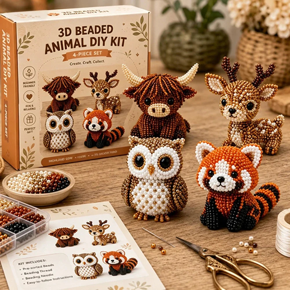 3D Beaded Animal Craft Kit – DIY Bead Pet Keychain Making Set