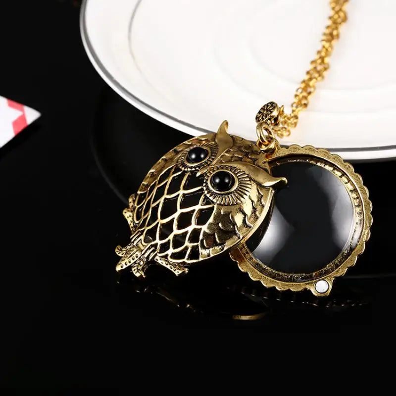 Owl Magnifying Glass Pendant Necklace – Retro Long Sweater Chain