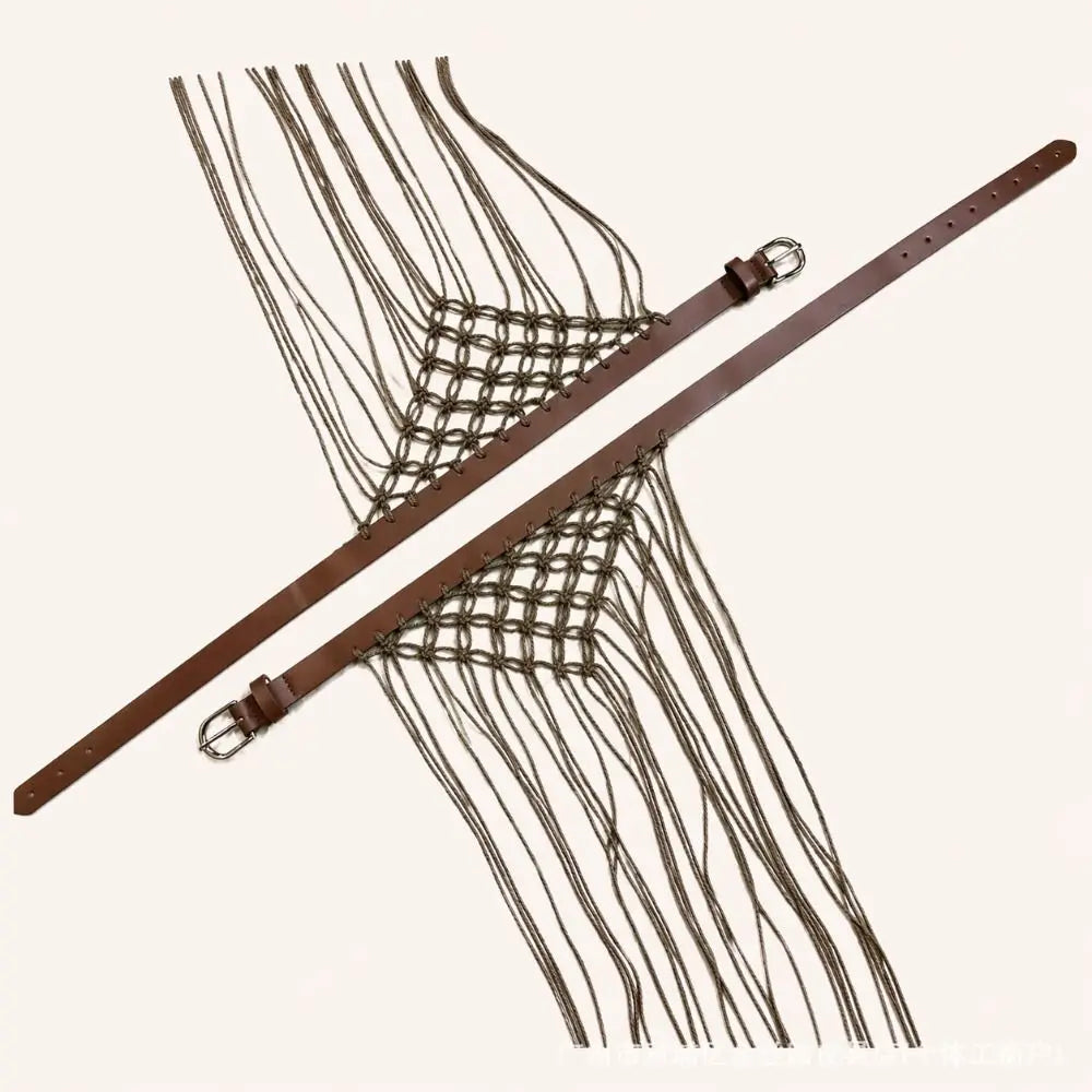 Y2K Tassel Woven Belt – Boho Knit Rope Waistband for Jeans