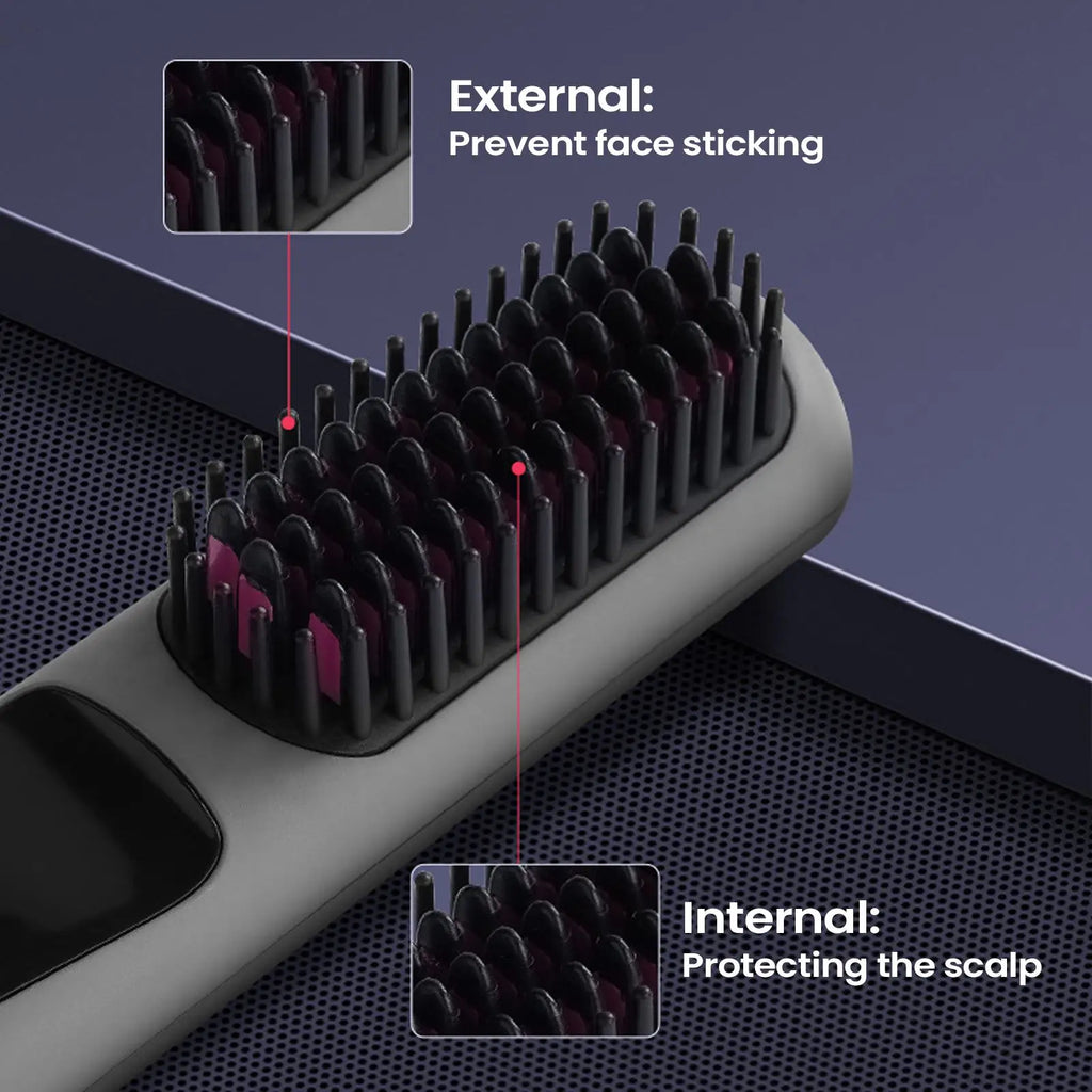 Cordless Ceramic Hair Straightener Brush – 4 Heat Levels & LED