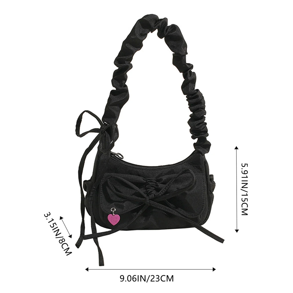 Black Bow Washed Denim Shoulder Bag | Korean Style Handbag
