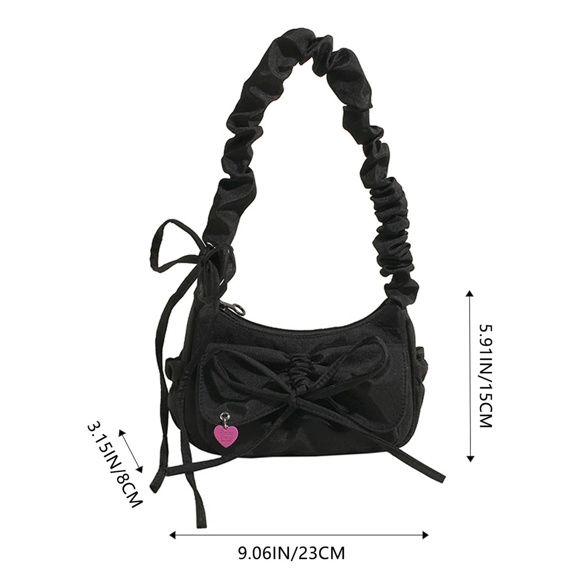 Black Bow Washed Denim Shoulder Bag | Korean Style Handbag