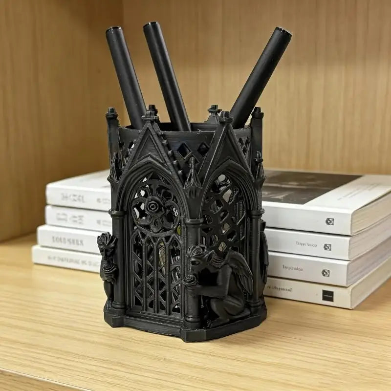 Black Gothic Pen Holder – Cool Desk Organizer & Home Décor
