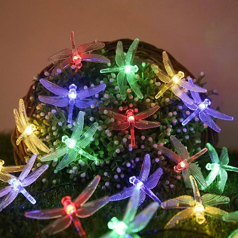 LED Solar Dragonfly Light String Battery Box Garden Courtyard