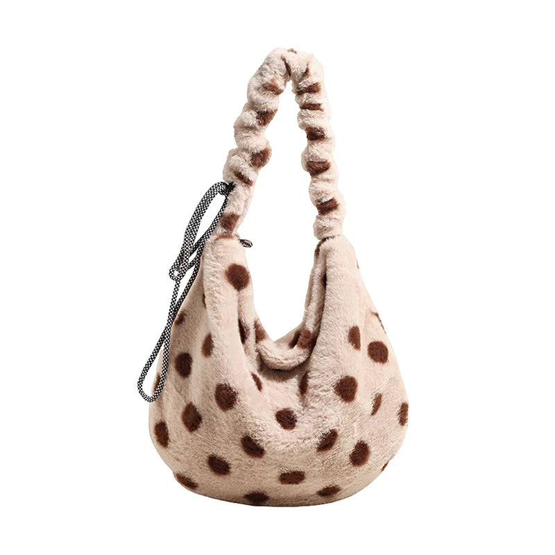 Korean Faux Fur Polka Dot Crossbody Tote Bag for Women